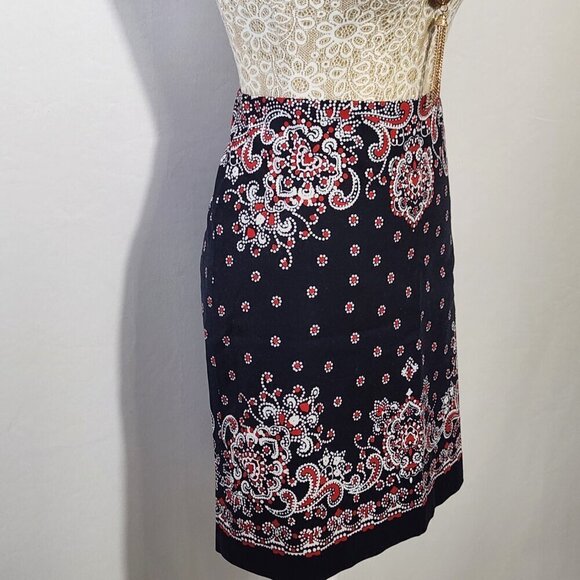 Talbots Women's Size 4 Navy Red Bandana Print Side Zip Lined Stretch Mini Skirt - Picture 4 of 12
